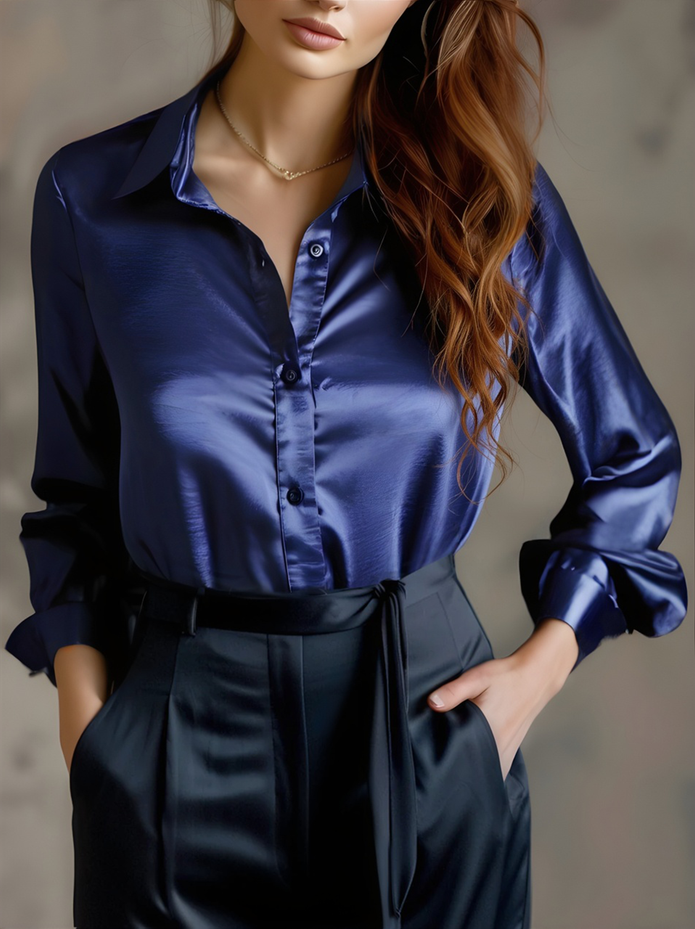 Elegant Black Satin Long Sleeves Blouse