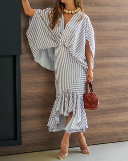 V-neck printed striped two-piece set