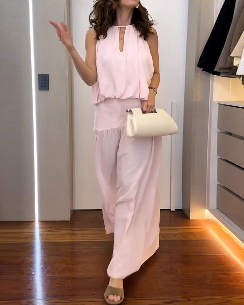 Elegant Sleeveless Solid Color Two-Piece Set