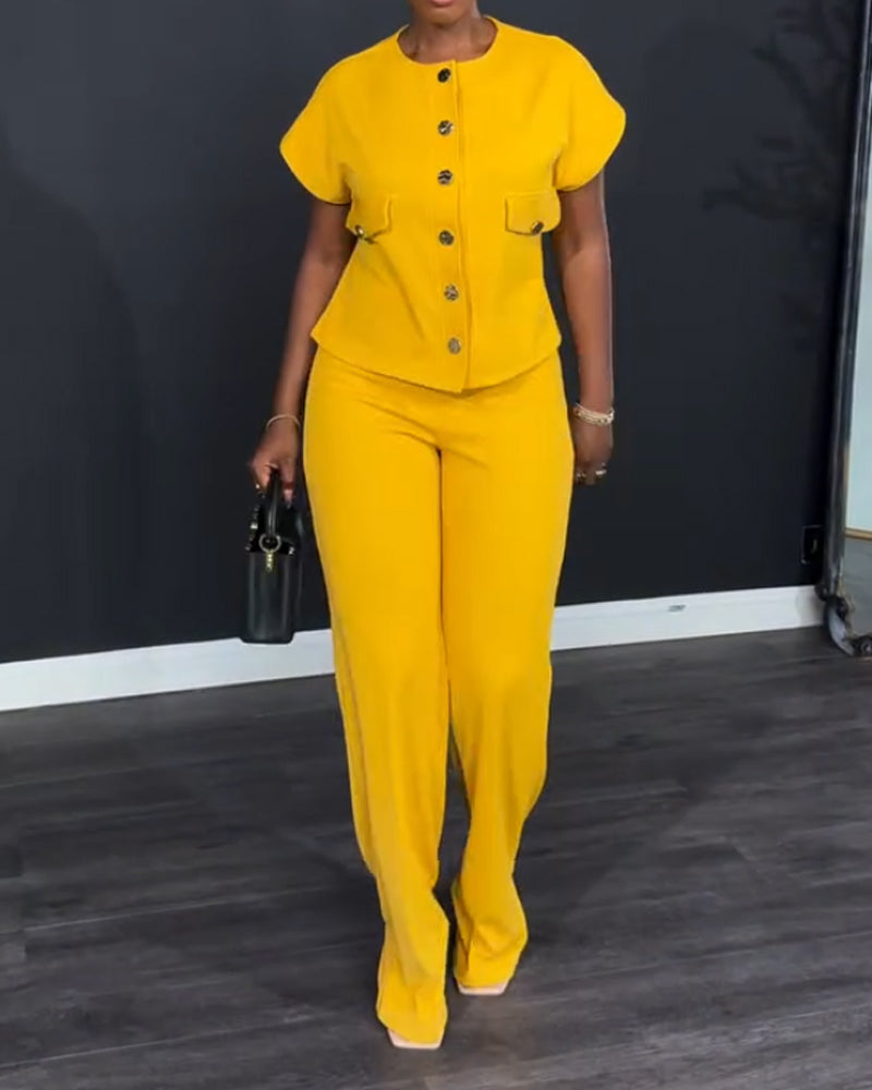 Casual solid color two-piece set