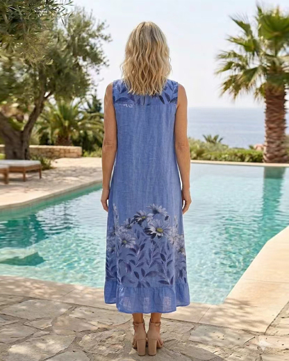 Washed Blue Linen 2-Piece Set: Dress & Overshirt