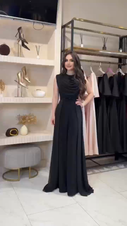 Black Draped Cowl Neck Belted Formal Maxi Jumpsuit