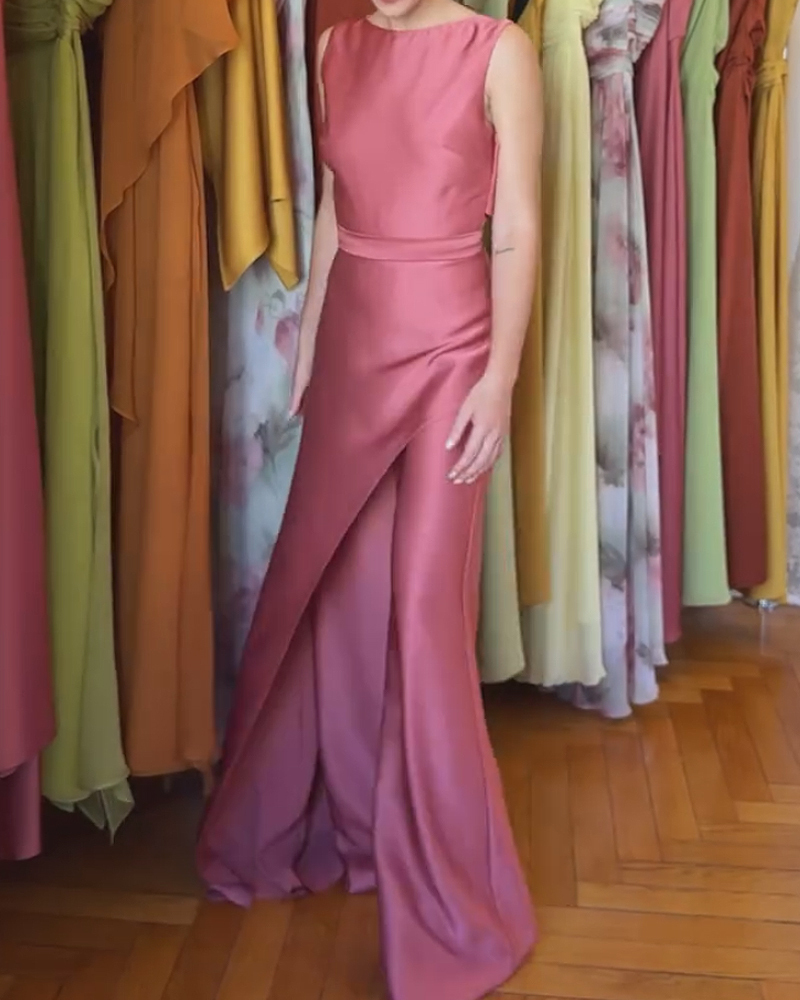 Sleeveless Solid Color Jumpsuit Two-Piece Set