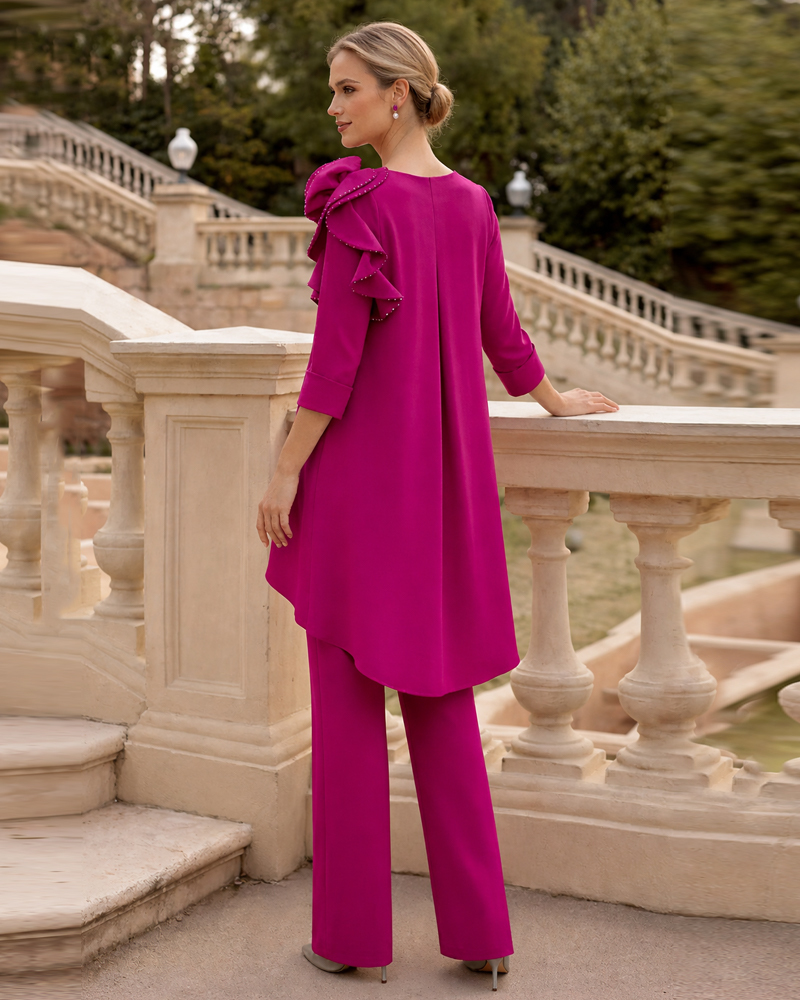 Fuchsia Asymmetric Ruffle Detail Two Piece Set