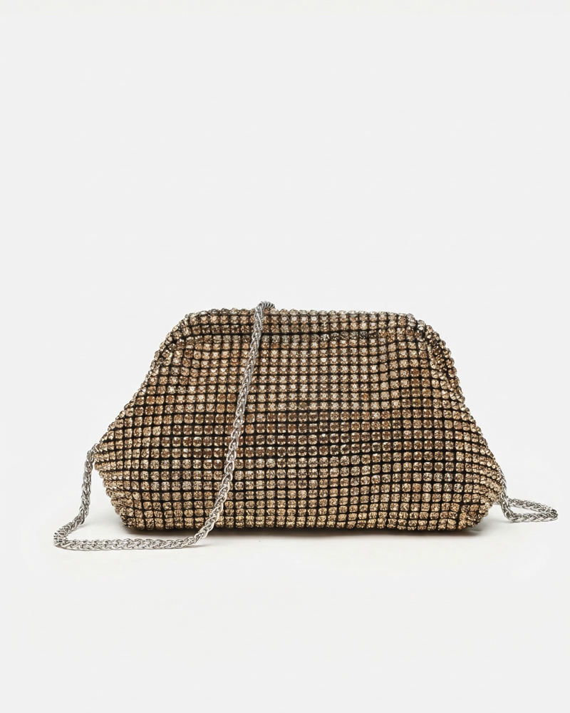 Fully Embellished Handbag with Clasp Closure — Sparkling Rhinestone Shoulder & Crossbody Bag