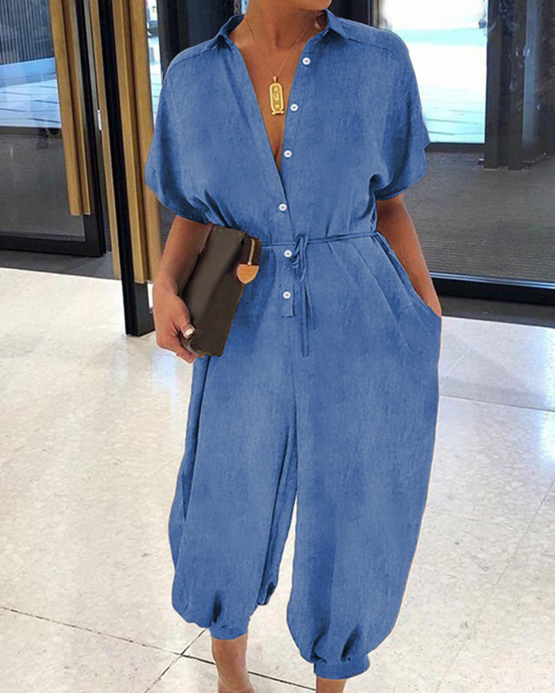 Collared Denim Jumpsuit