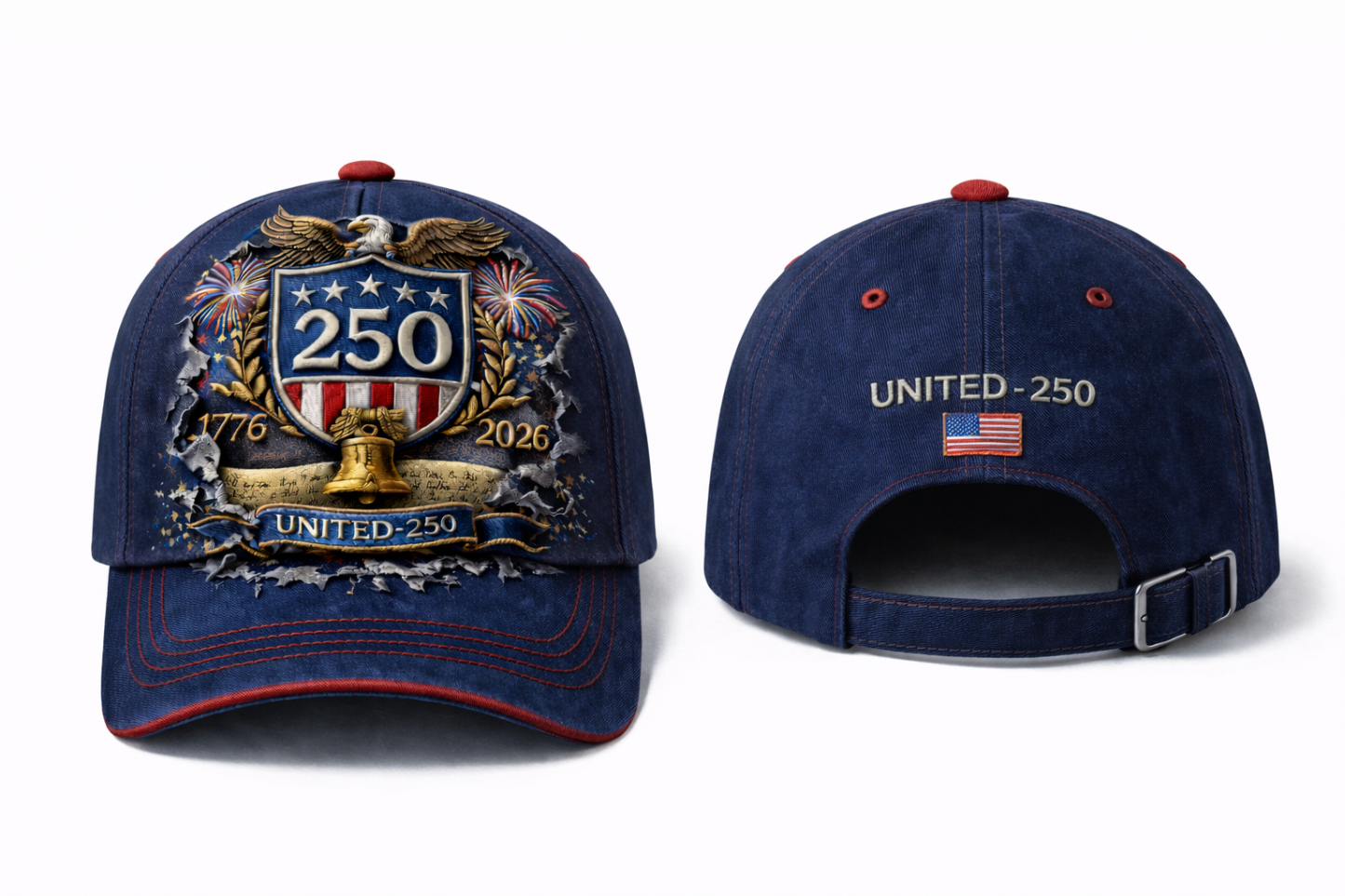 America 250th Anniversary Embroidered Baseball Cap – Patriotic Eagle & Shield Design (1776–2026)-pufftee