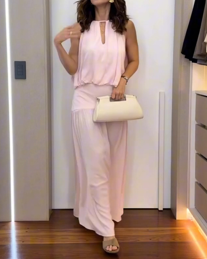 Elegant Sleeveless Solid Color Two-Piece Set