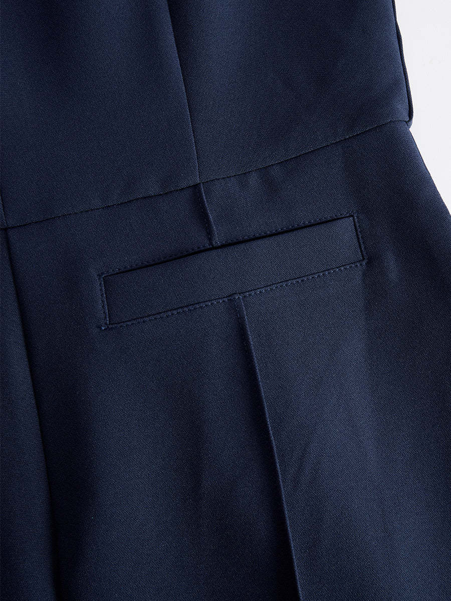Navy Sleeveless Plunge-Neck Wide-Leg Jumpsuit