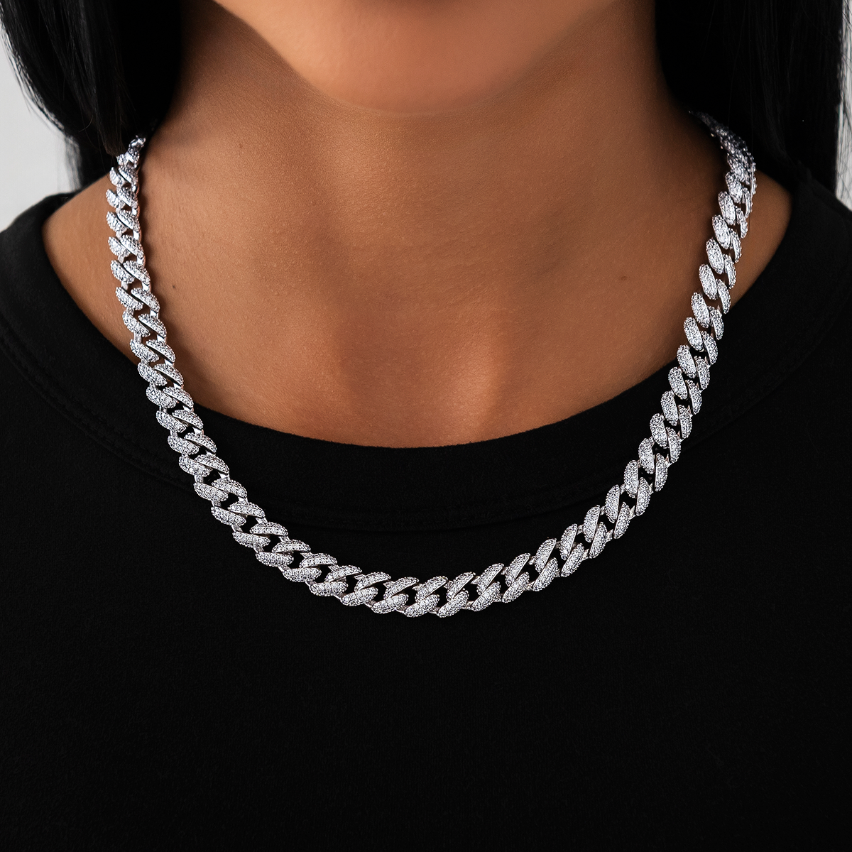 Diamond Cuban Necklace in White Gold - 8.5mm