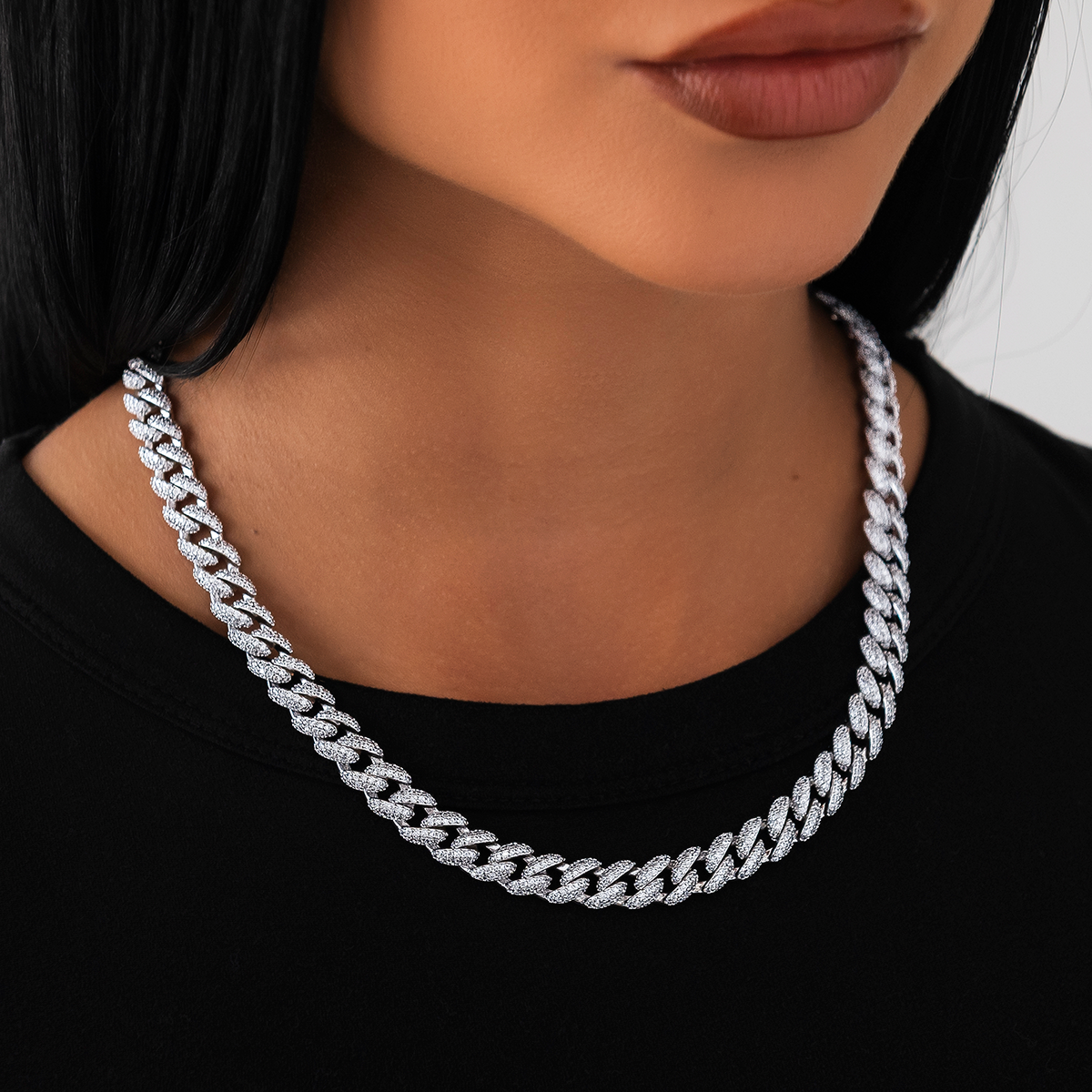 Diamond Cuban Necklace in White Gold - 8.5mm