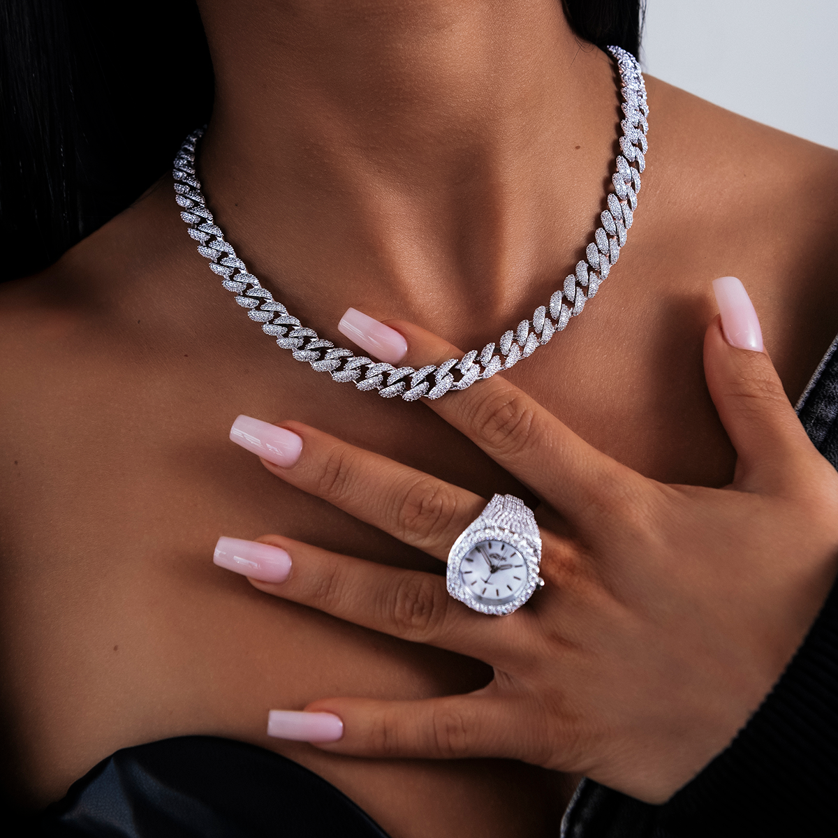 Diamond Cuban Necklace in White Gold - 8.5mm