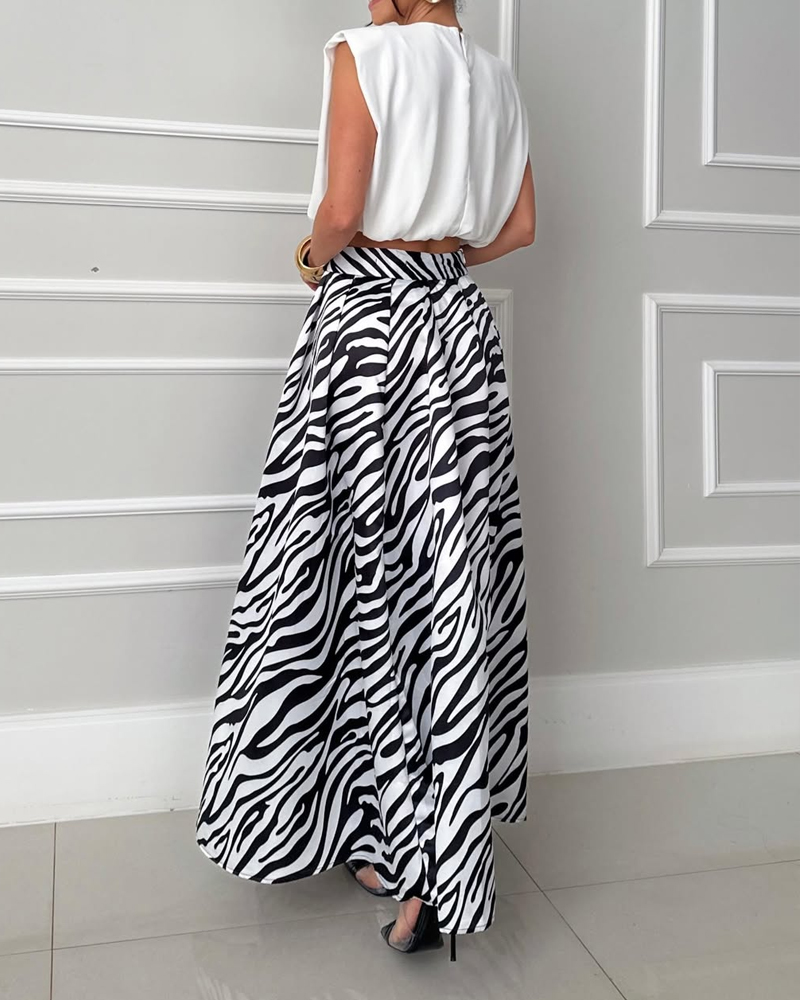 Sleeveless Round Neck Printed Two-Piece Set