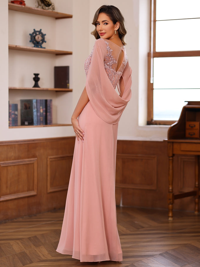 A-Line/Princess Scoop Floor-Length Outfits with Pleated & Sequins