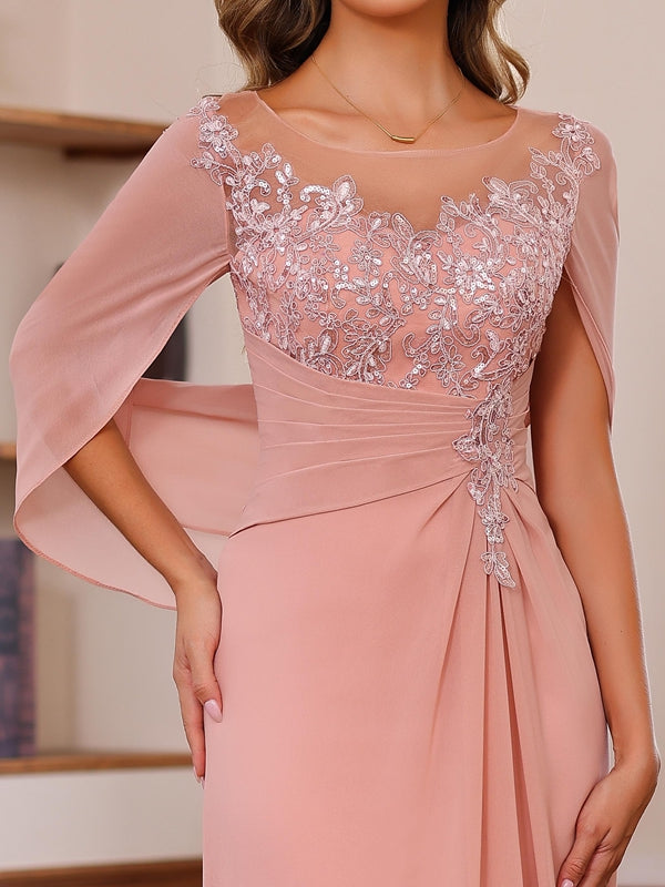 A-Line/Princess Scoop Floor-Length Outfits with Pleated & Sequins