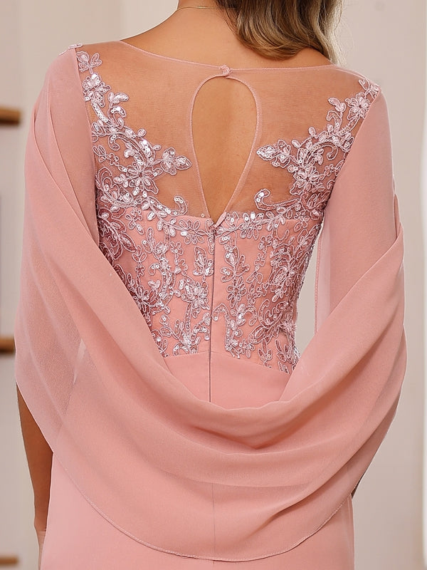 A-Line/Princess Scoop Floor-Length Outfits with Pleated & Sequins