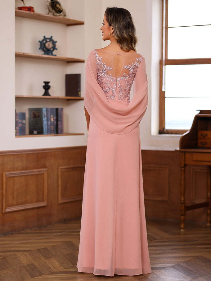 A-Line/Princess Scoop Floor-Length Outfits with Pleated & Sequins
