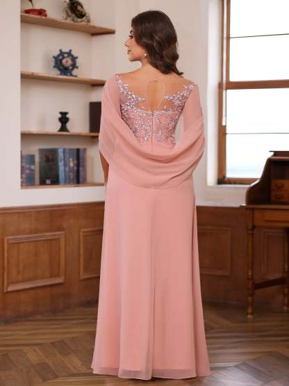 A-Line/Princess Scoop Floor-Length Outfits with Pleated & Sequins