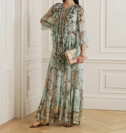 Resort Floral Print Ruffle Dress