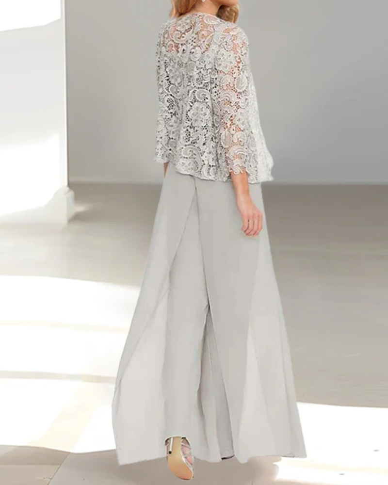 Chiffon Square Neck Floor-Length Mother of the Bride Pantsuits with Jacket & Split Side