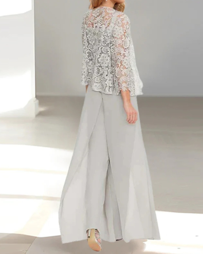 Chiffon Square Neck Floor-Length Mother of the Bride Pantsuits with Jacket & Split Side
