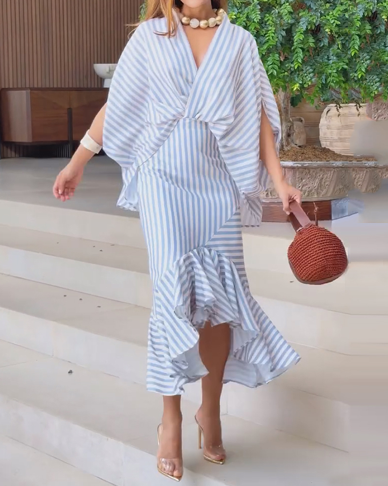 V-neck printed striped two-piece set