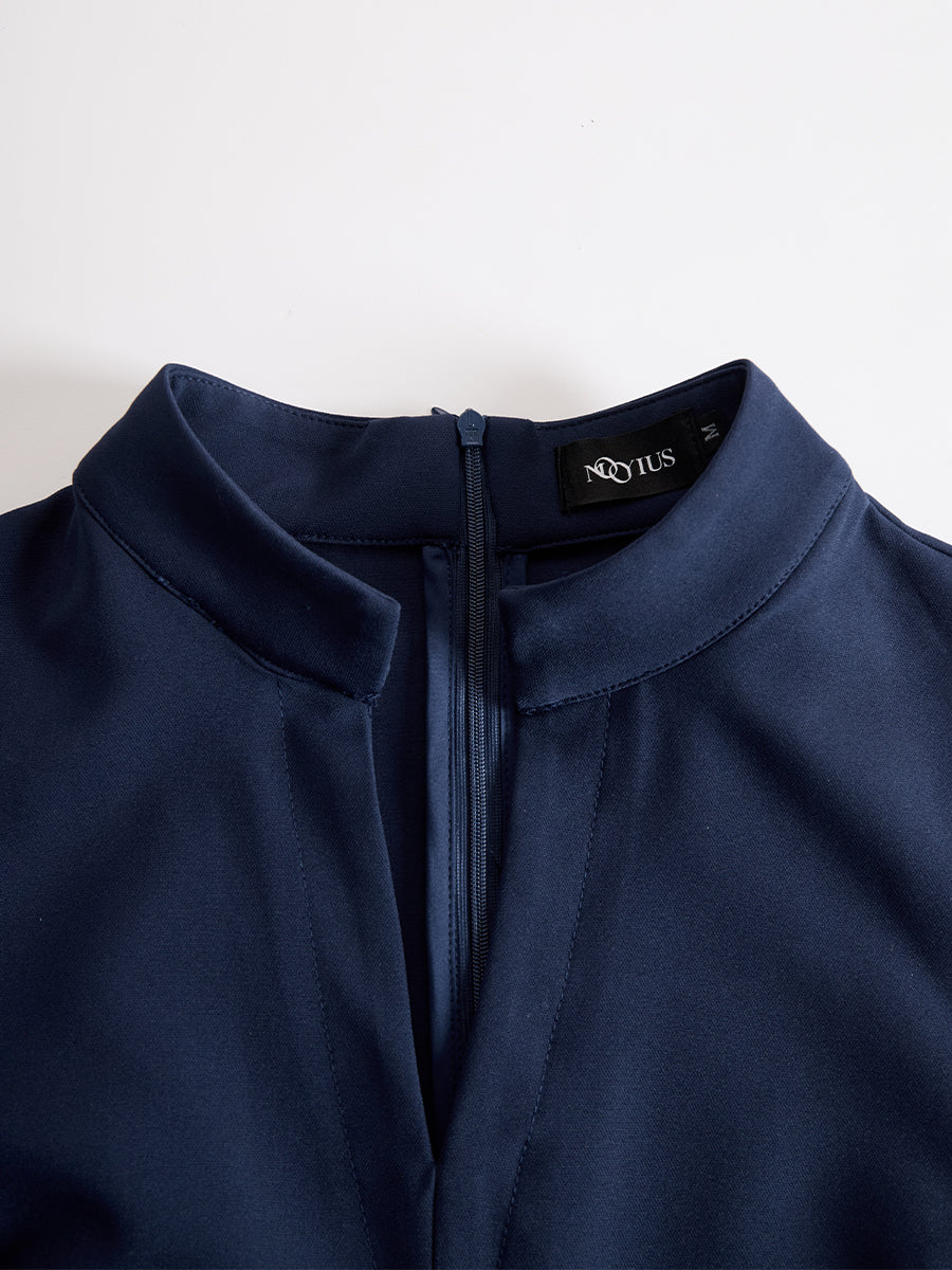 Navy Sleeveless Plunge-Neck Wide-Leg Jumpsuit