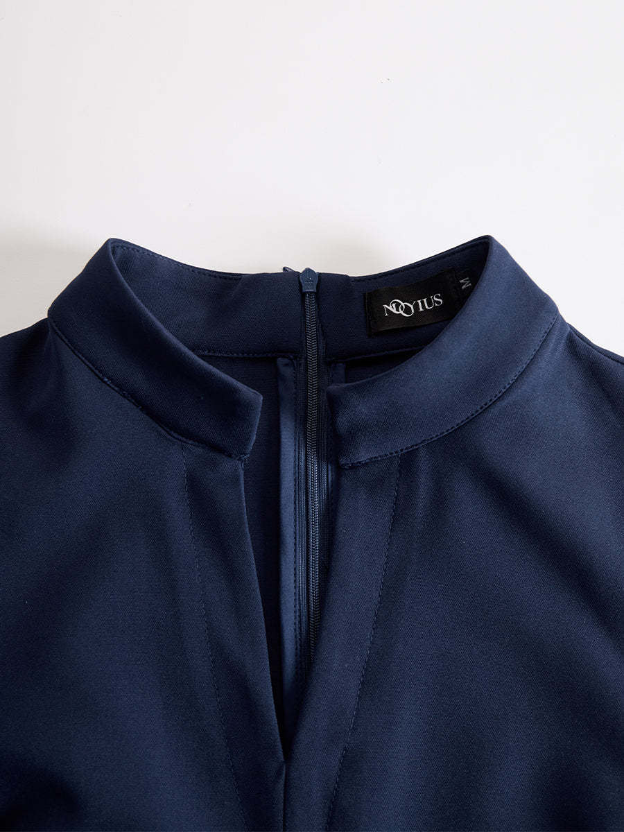 Navy Sleeveless Plunge-Neck Wide-Leg Jumpsuit