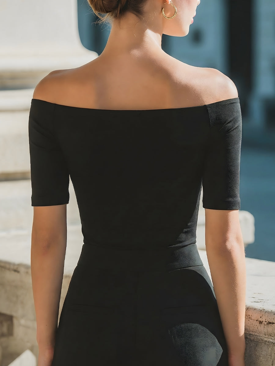 Off-Shoulder Fitted Short-Sleeve Top