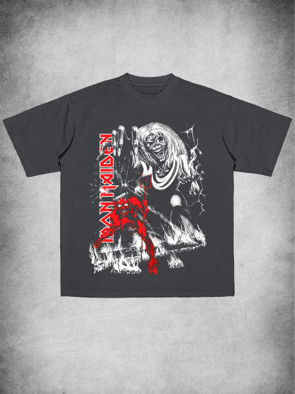 Iron Maiden Vintage Style Band Printed Unisex Cotton T-Shirt-pufftee