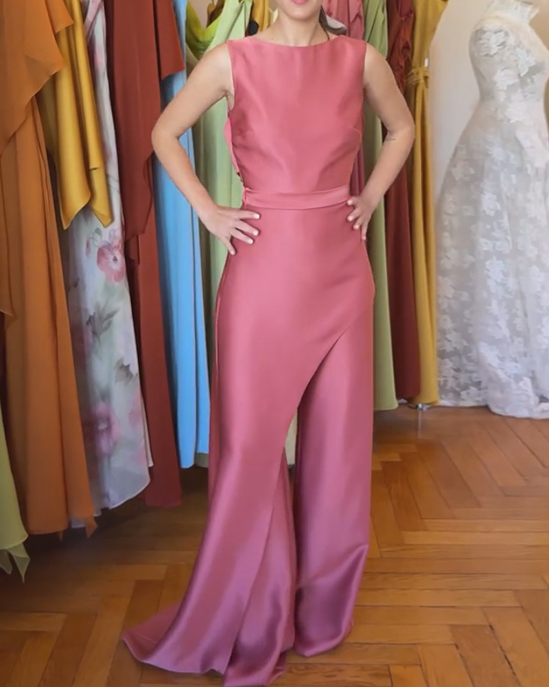 Sleeveless Solid Color Jumpsuit Two-Piece Set