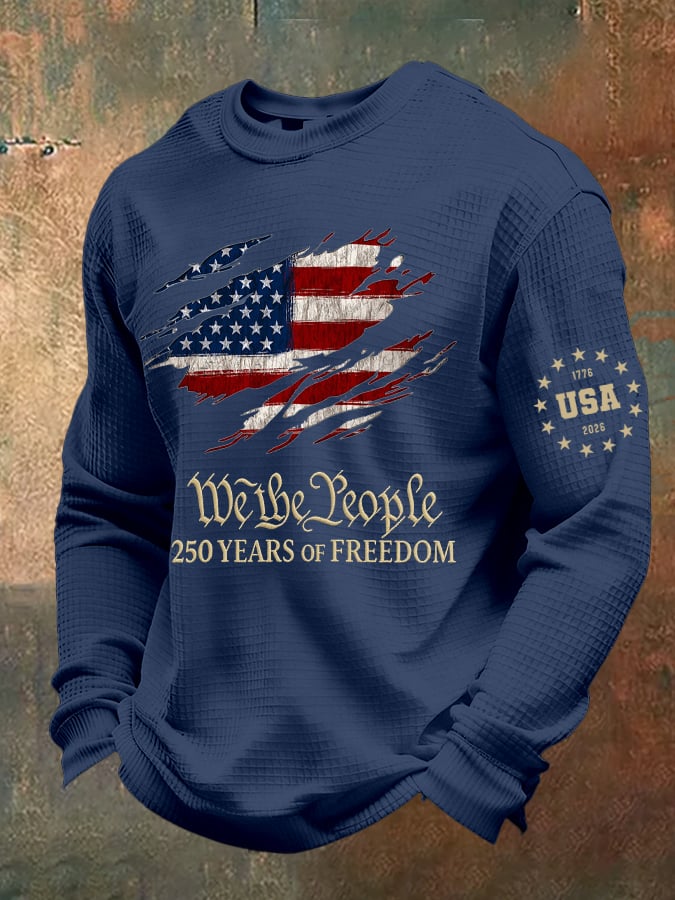 Men's casual American 250th anniversary waffle-knit T-shirt-pufftee
