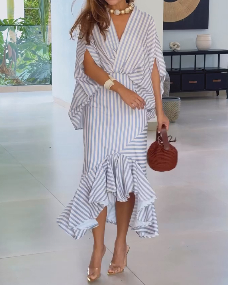 V-neck printed striped two-piece set