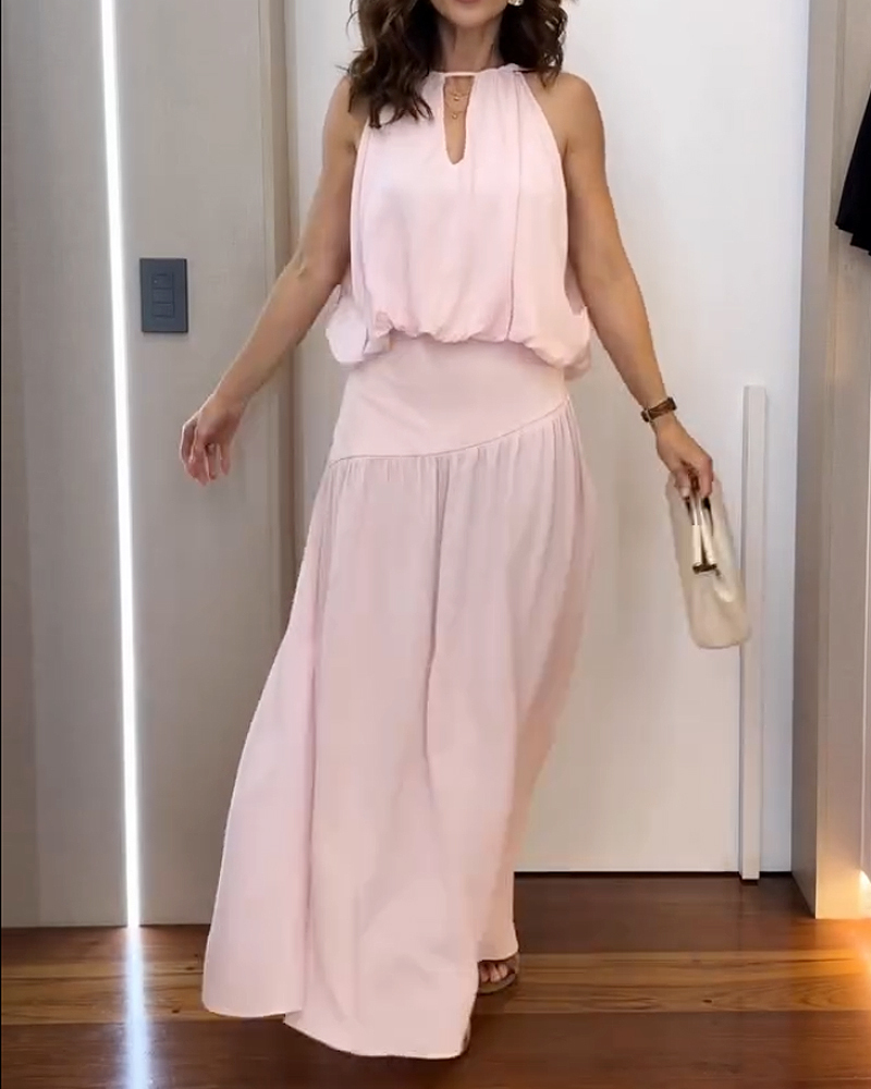 Elegant Sleeveless Solid Color Two-Piece Set