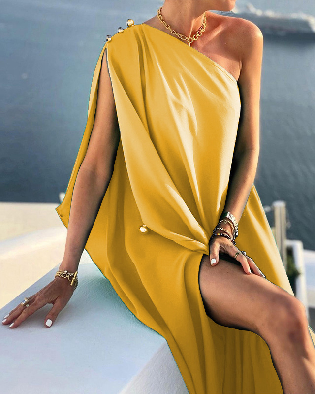 One Shoulder Solid Color Loose Dress