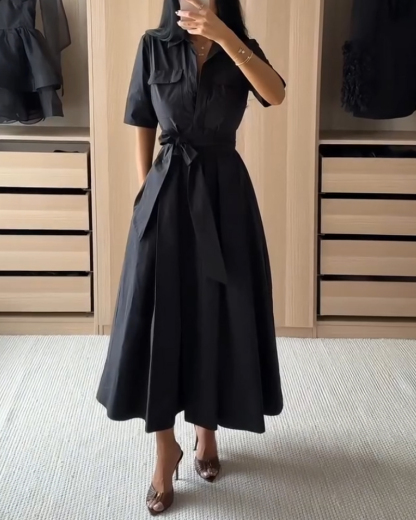 Lapel casual solid color dress
