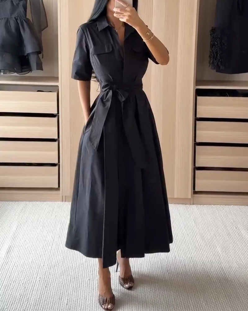 Lapel casual solid color dress