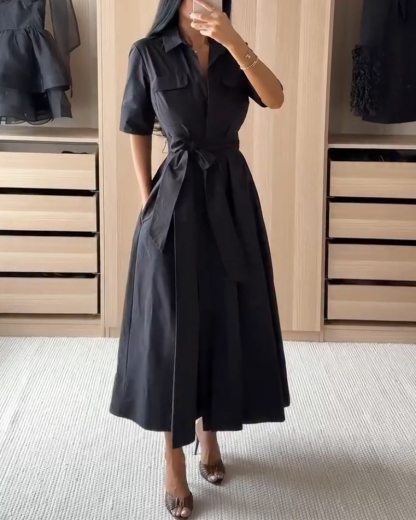 Lapel casual solid color dress