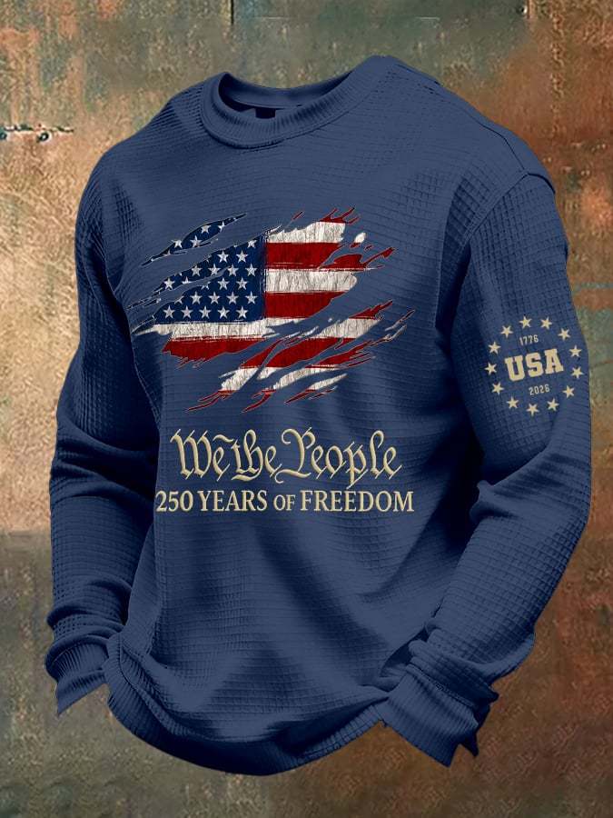 Men's casual American 250th anniversary waffle-knit T-shirt-pufftee