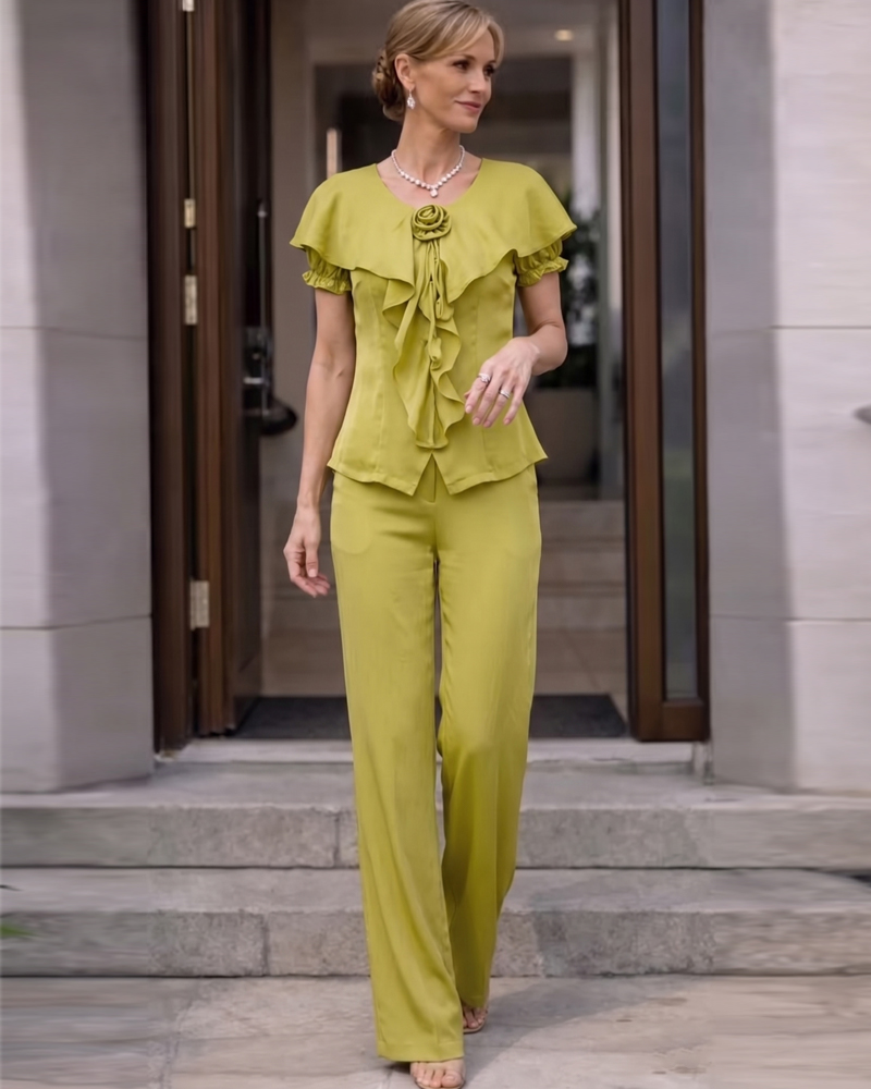 Ruffle & Rose Detail Pant Set 