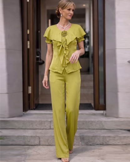 Ruffle & Rose Detail Pant Set 