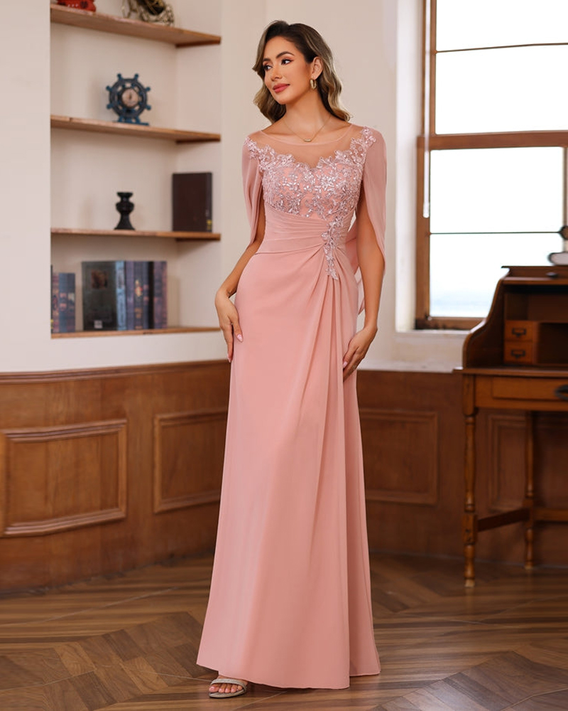 A-Line/Princess Scoop Floor-Length Outfits with Pleated & Sequins