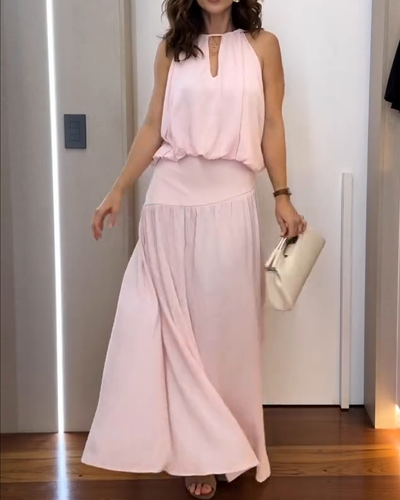 Elegant Sleeveless Solid Color Two-Piece Set