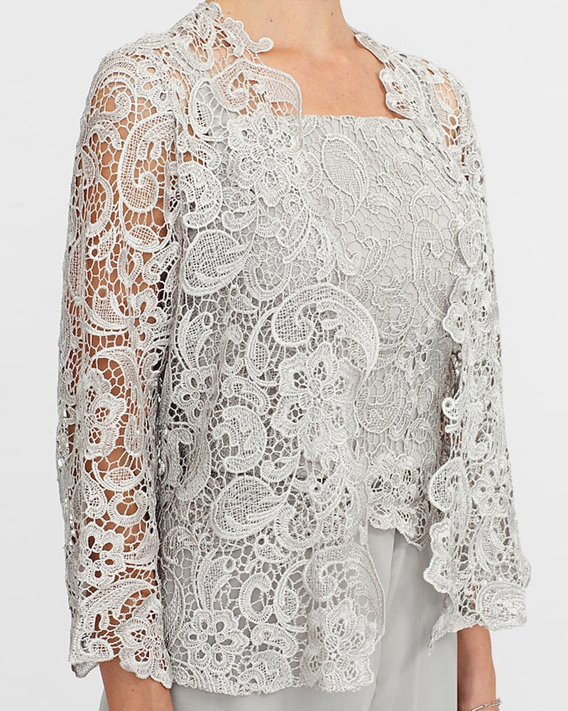 Chiffon Square Neck Floor-Length Mother of the Bride Pantsuits with Jacket & Split Side