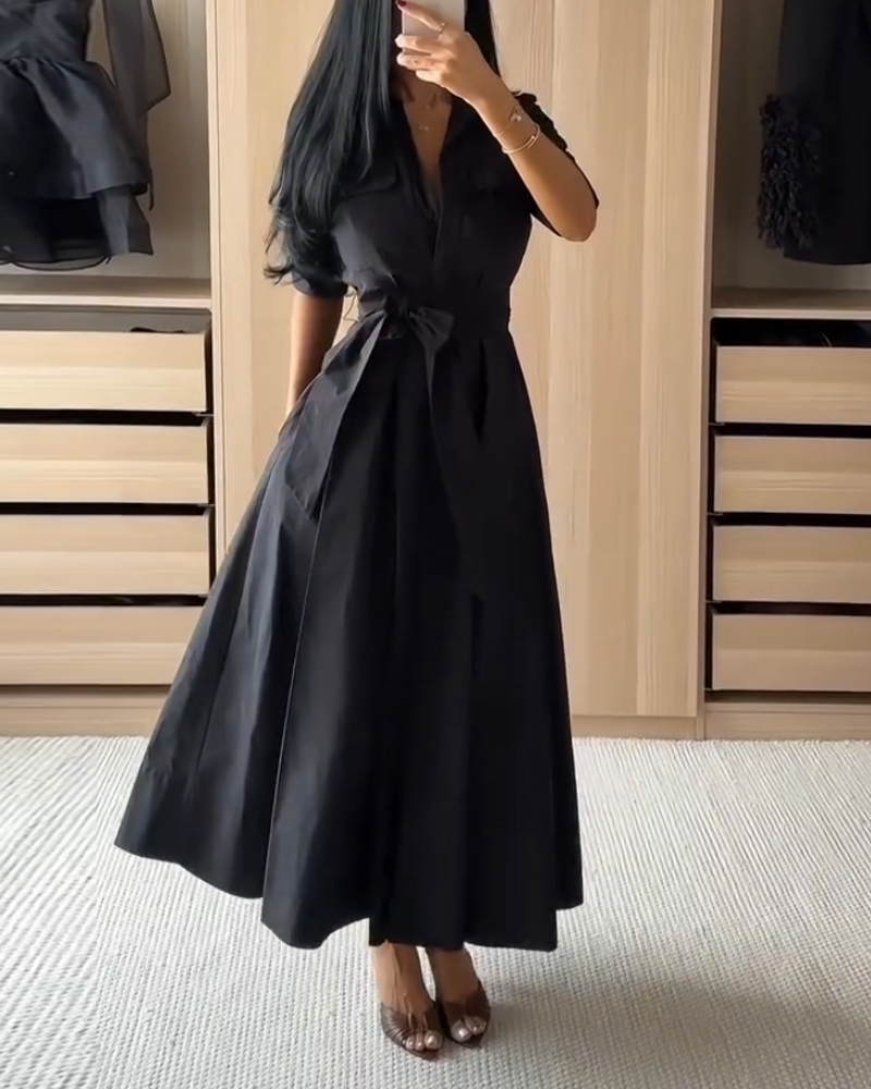 Lapel casual solid color dress