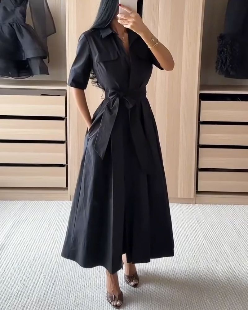 Lapel casual solid color dress