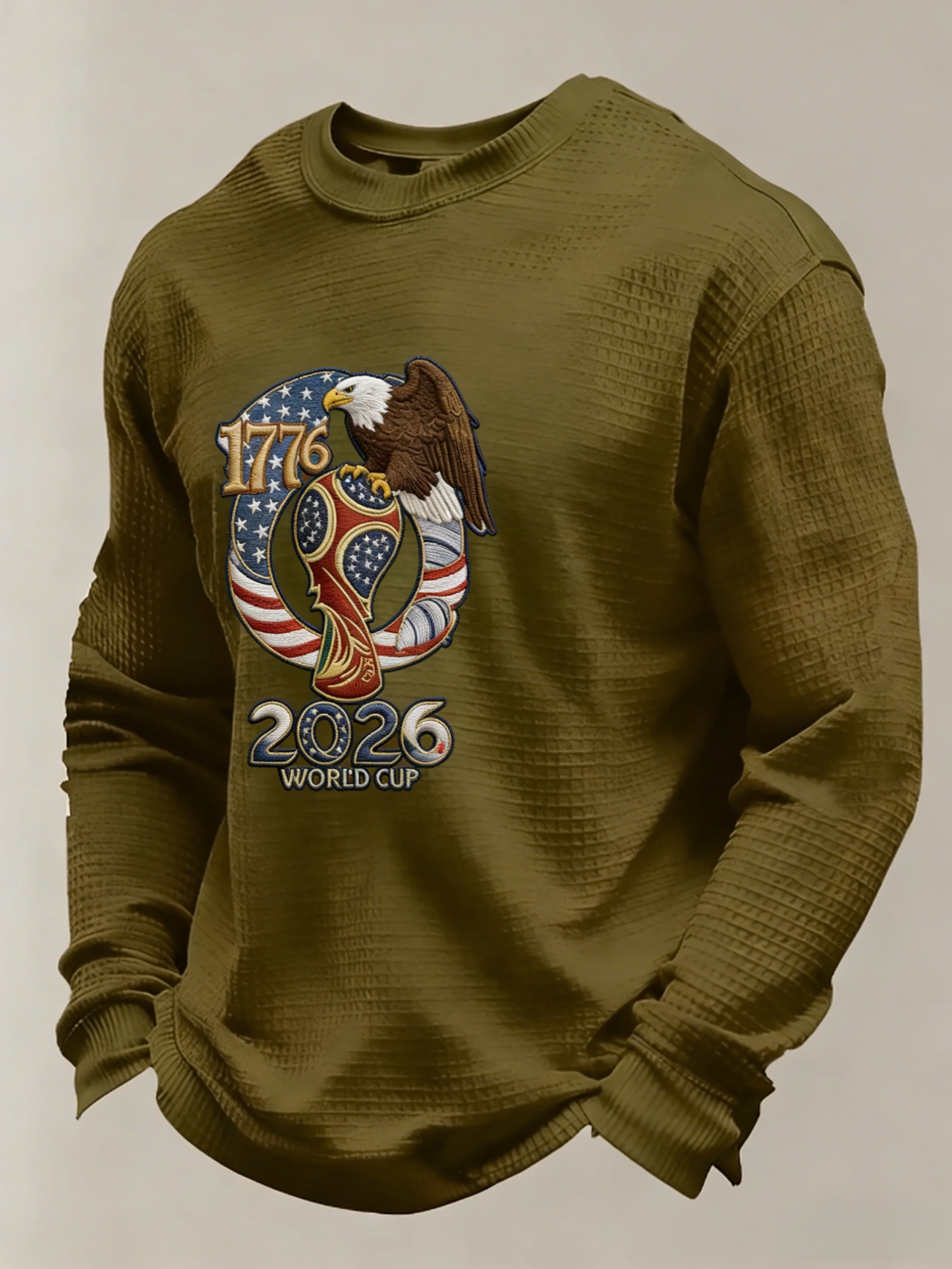 Men's US 250th Anniversary 1776-2026 Waffle-Knit Long Sleeve – Eagle & World Cup Patriotic Graphic Tee-pufftee