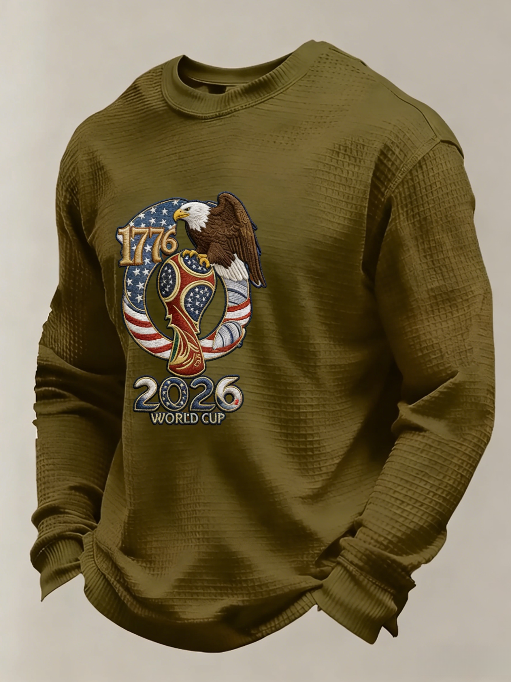 Men's US 250th Anniversary 1776-2026 Waffle-Knit Long Sleeve – Eagle & World Cup Patriotic Graphic Tee-pufftee