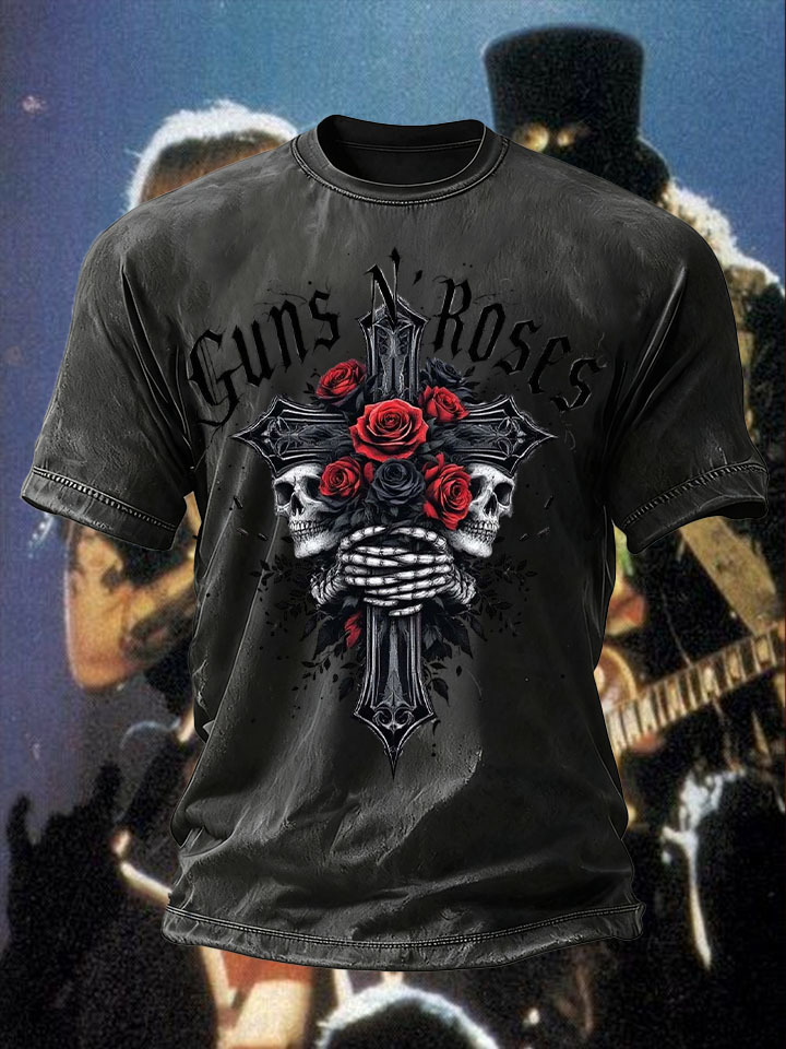 Men's Retro Rock Rose Short Sleeves T-shirt-pufftee