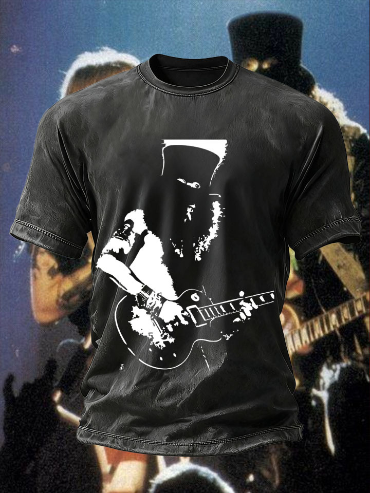 Men's Retro Rock Rose Short Sleeves Washed T-shirt-pufftee